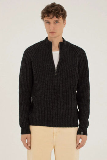 Merino wool sweater with front zip ROCK