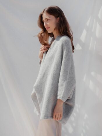 Mohair and merino wool poncho MIST
