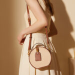 Genuine leather women's bag, versatile for spring and summer 2024. Top layer of cowhide with contrasting lychee patterns for women's handheld single shoulder round cake bags