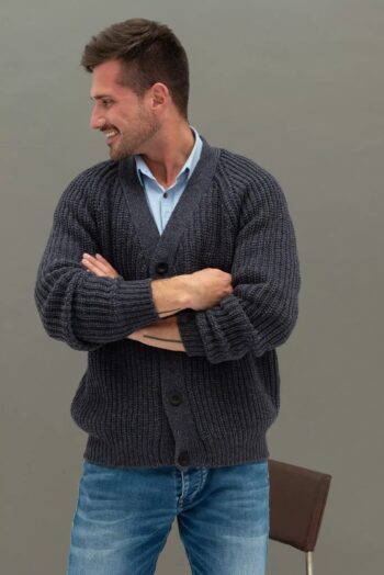 Graphite colour merino wool buttoned sweater GILA