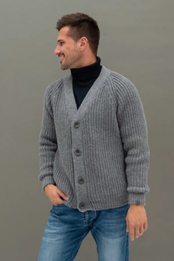 Natural grey merino wool buttoned sweater GILA