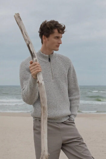 Merino wool sweater with front zip ROCK