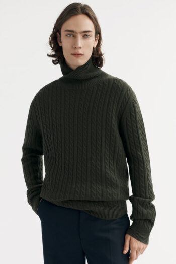 Men&'s Cable Knit Turtleneck - Turtlenecks - Hunter Green | Rizzing up