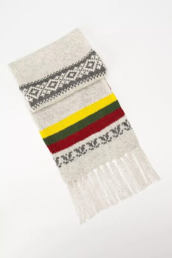 Natural wool lithuanian patterns scarf