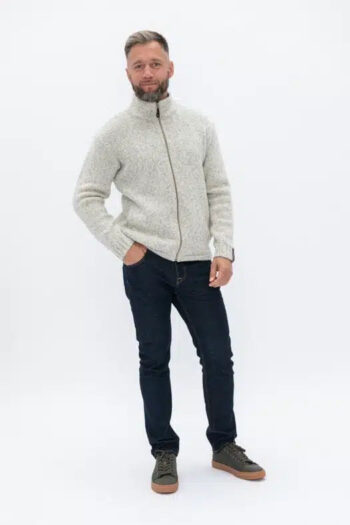 Light melange wool sweater with full zip NOLAN