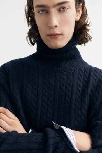 Men&'s Cable Knit Turtleneck - Turtlenecks - Navy | Rizzing up