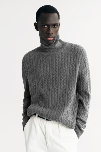Men&'s Cable Knit Turtleneck - Turtlenecks - Grey | Rizzing up