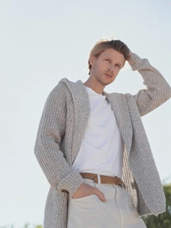Light gray woolen cardigan with a hood DANTE
