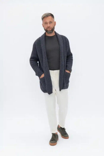 Dark gray wool cardigan for men BENJAMIN