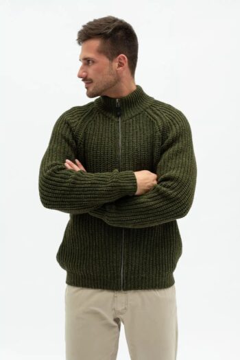 Khaki colour merino zipped sweater HILLA