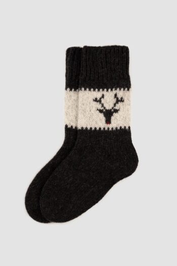 Black woolen socks with deer