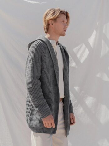 Dark gray woolen cardigan with a hood DANTE